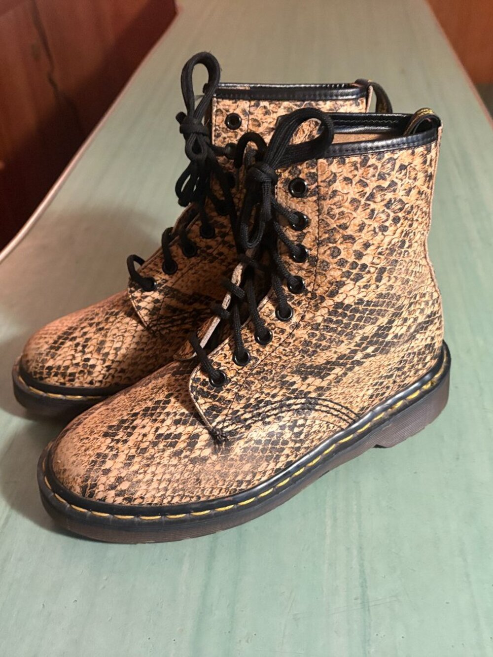 Vintage Womens Dr. Doc Martens 1460 Python Snake Print Boots UK 5 US Size 7